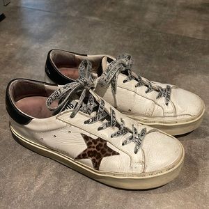 Golden Goose size 8 platform sneakers with leopard star